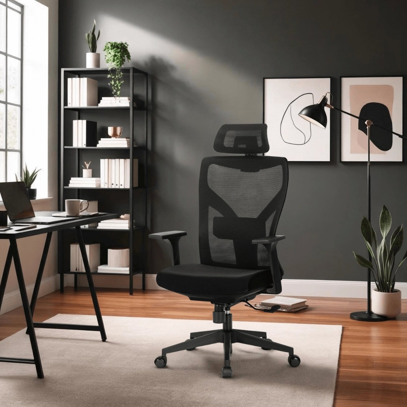 Spiralė Ergonomiška pasukama biuro kėdė SPIRAL, juoda, su galvos atrama darbui Spiralė Ergonomiška pasukama biuro kėdė SPIRAL, juoda, su galvos atrama darbui
