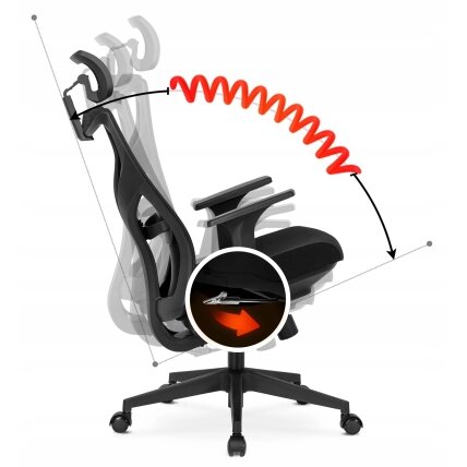 Spiralė Ergonomiška pasukama biuro kėdė SPIRAL, juoda, su galvos atrama darbui 7 Spiralė Ergonomiška pasukama biuro kėdė SPIRAL, juoda, su galvos atrama darbui 7