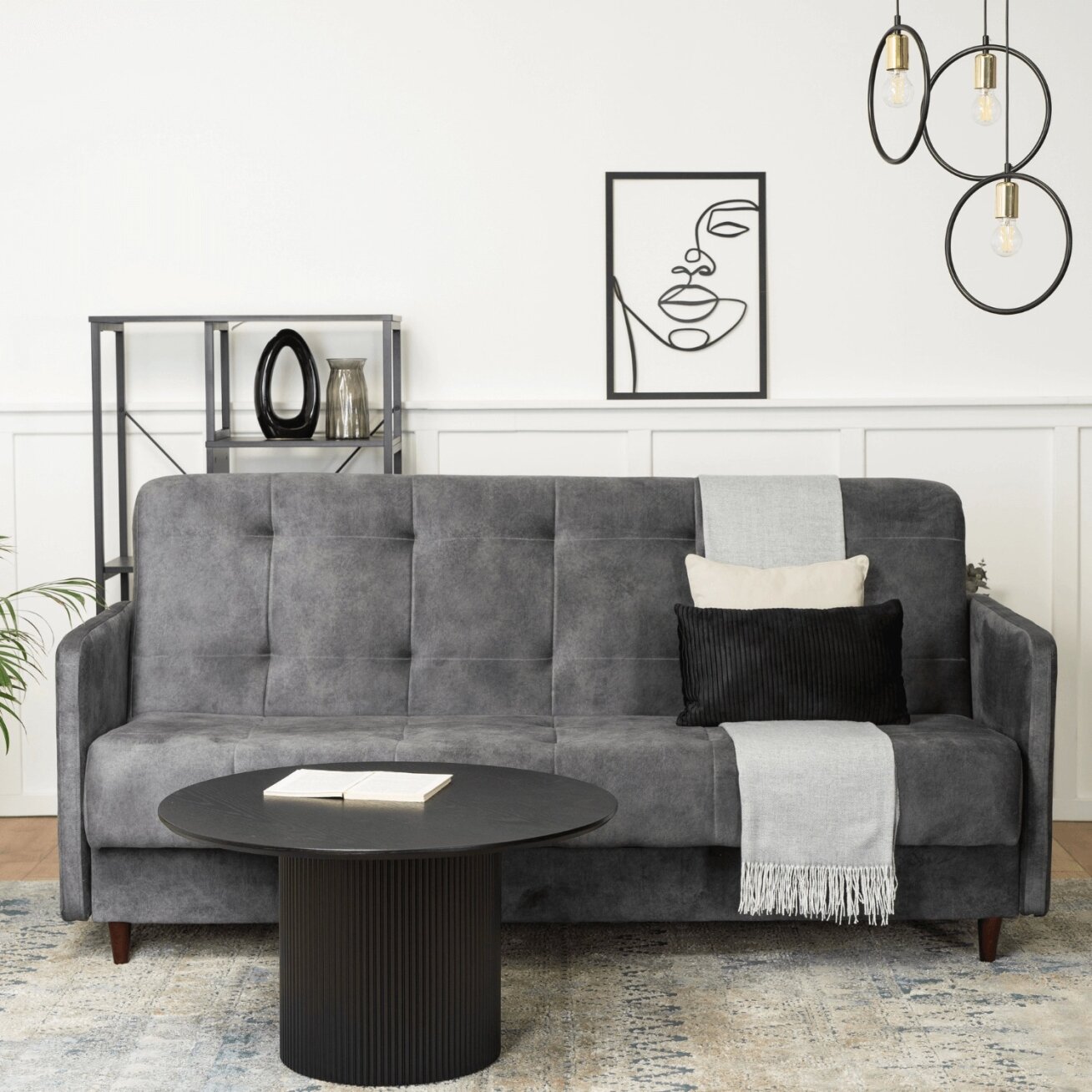 Tivoli TIVOLI sofa su miegojimo funkcija, dvivietė transformuojama sofa, pilkas aksomas, moderni svetainė 9