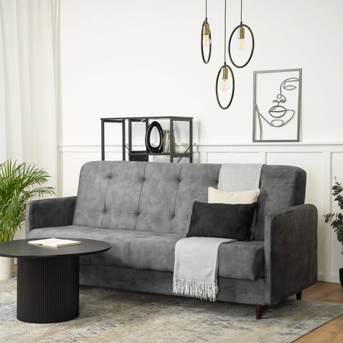Tivoli TIVOLI sofa su miegojimo funkcija, dvivietė transformuojama sofa, pilkas aksomas, moderni svetainė Tivoli TIVOLI sofa su miegojimo funkcija, dvivietė transformuojama sofa, pilkas aksomas, moderni svetainė