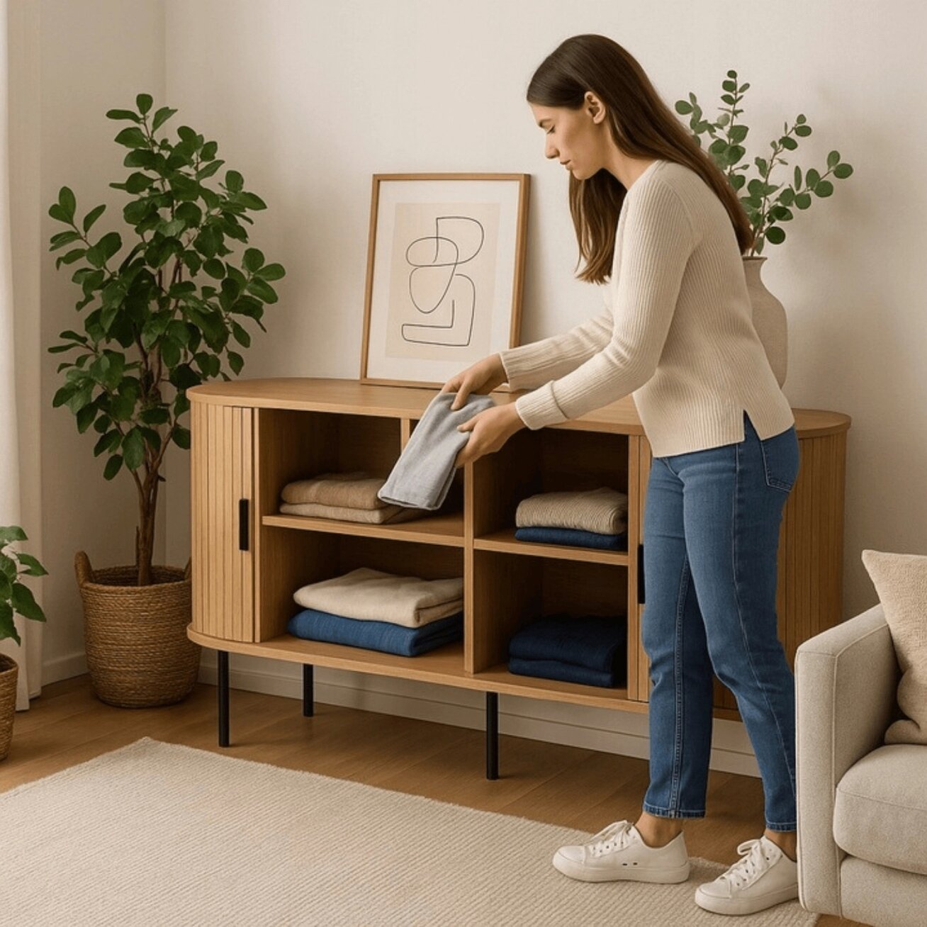 Triša TRISH stumdoma komoda svetainei, 140 cm, ąžuolo spalvos, dviejų durų, griovelių, moderni 2 Triša TRISH stumdoma komoda svetainei, 140 cm, ąžuolo spalvos, dviejų durų, griovelių, moderni 2