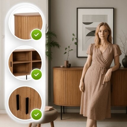 Triša TRISH stumdoma komoda svetainei, 140 cm, ąžuolo spalvos, dviejų durų, griovelių, moderni 1 Triša TRISH stumdoma komoda svetainei, 140 cm, ąžuolo spalvos, dviejų durų, griovelių, moderni 1