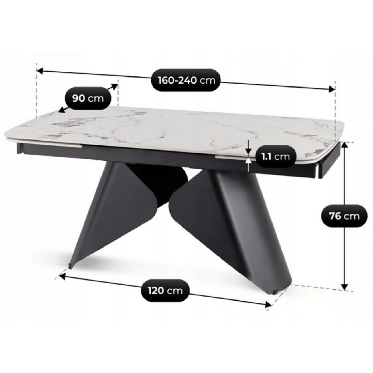 Verona VERONA stačiakampis ištraukiamas stalas, 160–240 cm, keramika, baltas marmuras/juoda, modernus 1 Verona VERONA stačiakampis ištraukiamas stalas, 160–240 cm, keramika, baltas marmuras/juoda, modernus 1