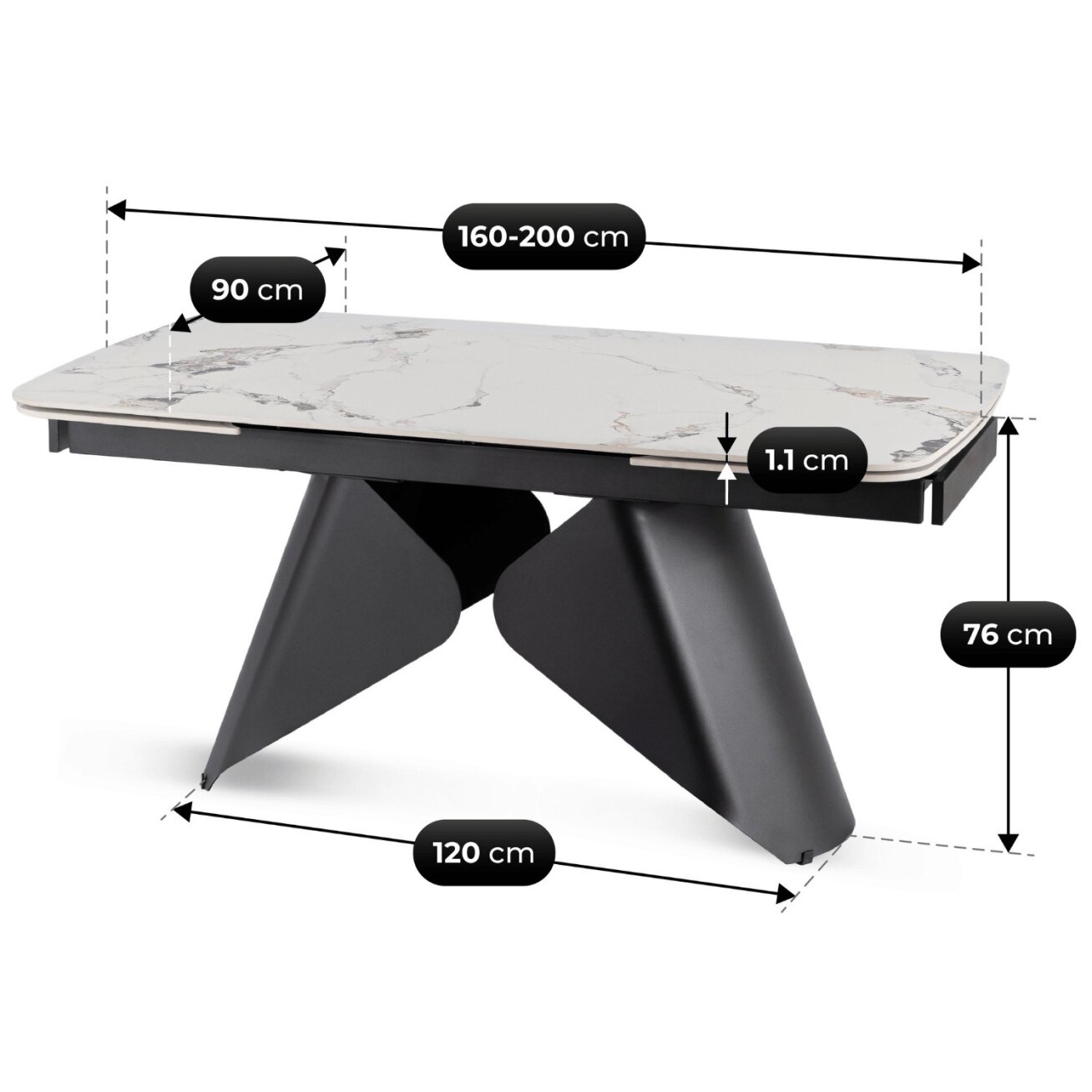 Verona VERONA stačiakampis ištraukiamas stalas, 160–240 cm, keramika, baltas marmuras/juoda, modernus 11 Verona VERONA stačiakampis ištraukiamas stalas, 160–240 cm, keramika, baltas marmuras/juoda, modernus 11