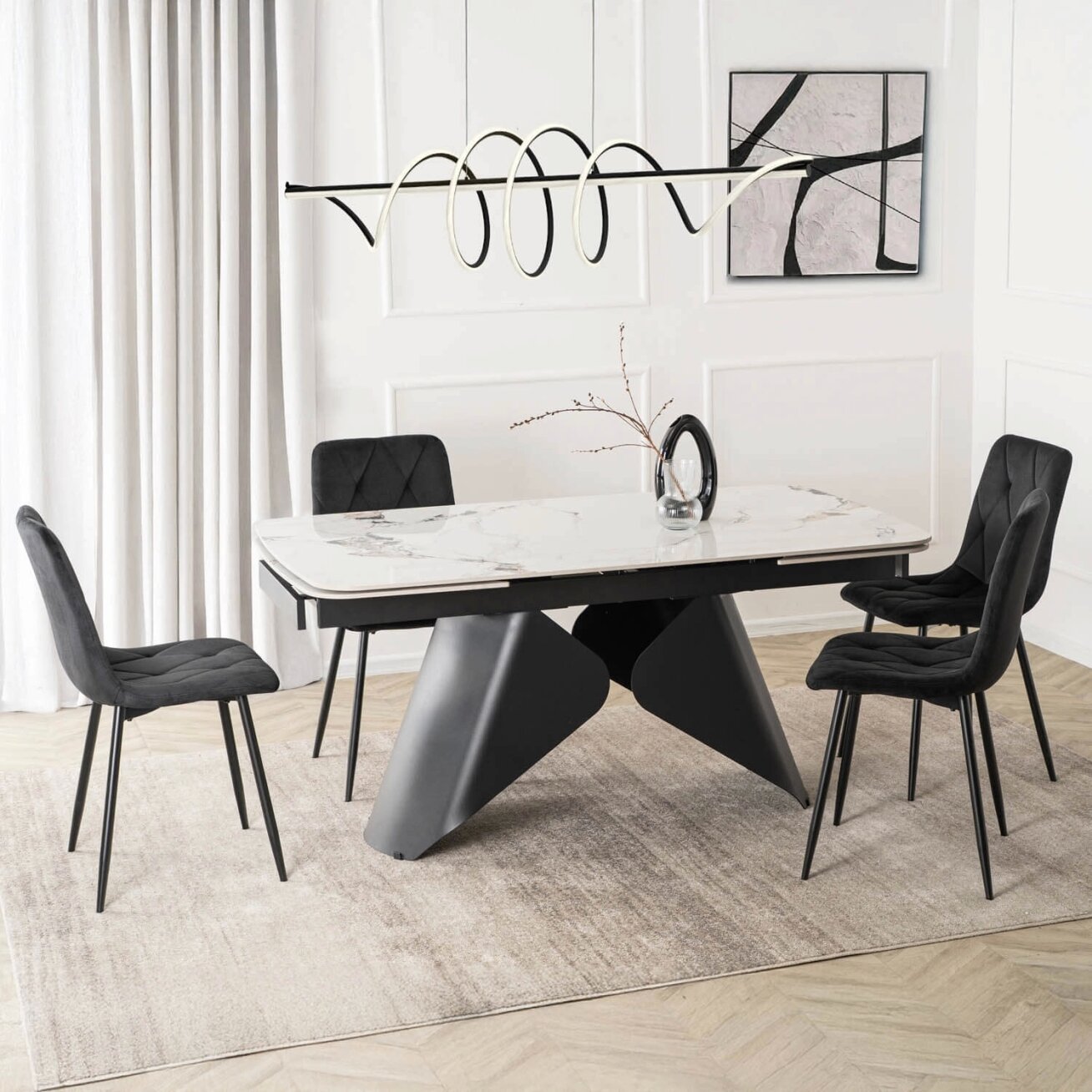 Verona VERONA stačiakampis ištraukiamas stalas, 160–240 cm, keramika, baltas marmuras/juoda, modernus 2 Verona VERONA stačiakampis ištraukiamas stalas, 160–240 cm, keramika, baltas marmuras/juoda, modernus 2