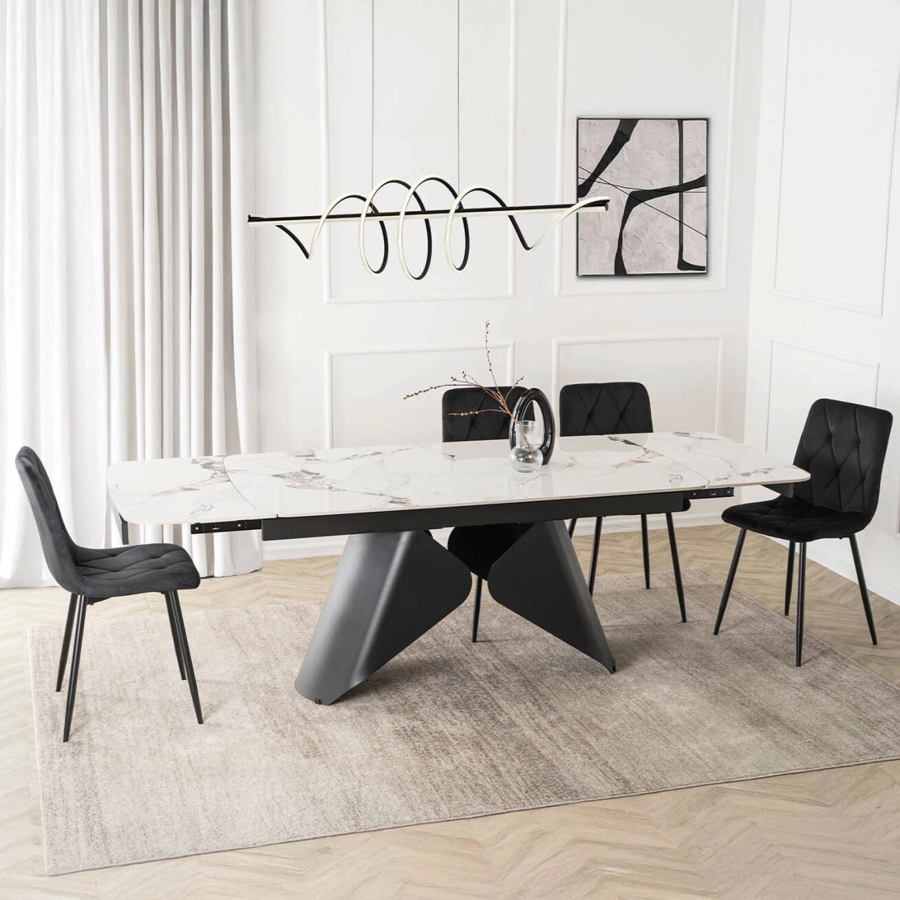 Verona VERONA stačiakampis ištraukiamas stalas, 160–240 cm, keramika, baltas marmuras/juoda, modernus 4 Verona VERONA stačiakampis ištraukiamas stalas, 160–240 cm, keramika, baltas marmuras/juoda, modernus 4