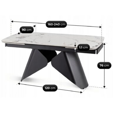 Verona VERONA stačiakampis ištraukiamas stalas, 160–240 cm, keramika, baltas marmuras/juoda, modernus Verona VERONA stačiakampis ištraukiamas stalas, 160–240 cm, keramika, baltas marmuras/juoda, modernus