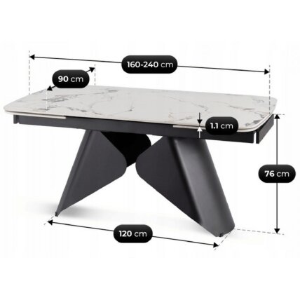 Verona VERONA stačiakampis ištraukiamas stalas, 160–240 cm, keramika, baltas marmuras/juoda, modernus 1 Verona VERONA stačiakampis ištraukiamas stalas, 160–240 cm, keramika, baltas marmuras/juoda, modernus 1