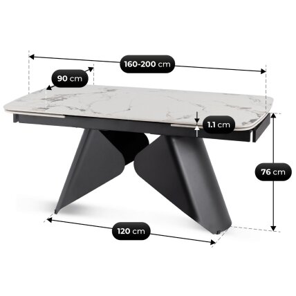 Verona VERONA stačiakampis ištraukiamas stalas, 160–240 cm, keramika, baltas marmuras/juoda, modernus 11 Verona VERONA stačiakampis ištraukiamas stalas, 160–240 cm, keramika, baltas marmuras/juoda, modernus 11