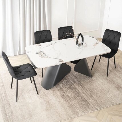 Verona VERONA stačiakampis ištraukiamas stalas, 160–240 cm, keramika, baltas marmuras/juoda, modernus 3 Verona VERONA stačiakampis ištraukiamas stalas, 160–240 cm, keramika, baltas marmuras/juoda, modernus 3
